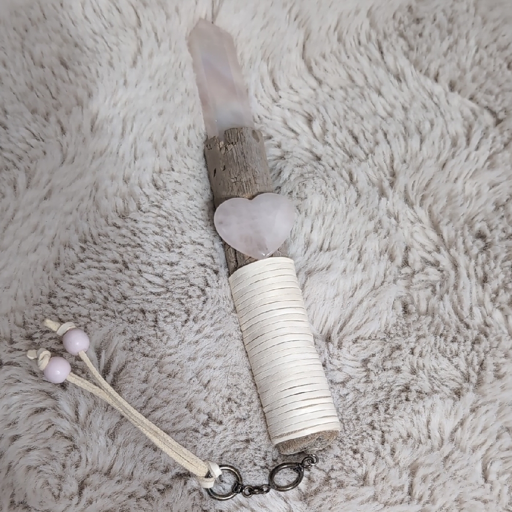 Witchy Bundle: Rose Quartz Heart Wand And Muse With The Moon